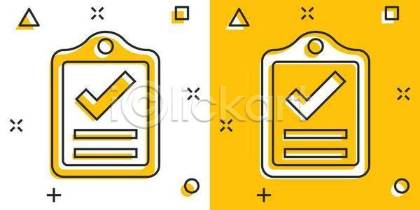 사람없음 EPS 일러스트 해외이미지 노란색 라인아트 문서 비즈니스 체크리스트 체크표시