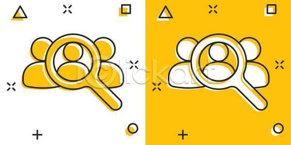 사람모양 사람없음 EPS 일러스트 해외이미지 구인 구인구직 노란색 돋보기 라인아트