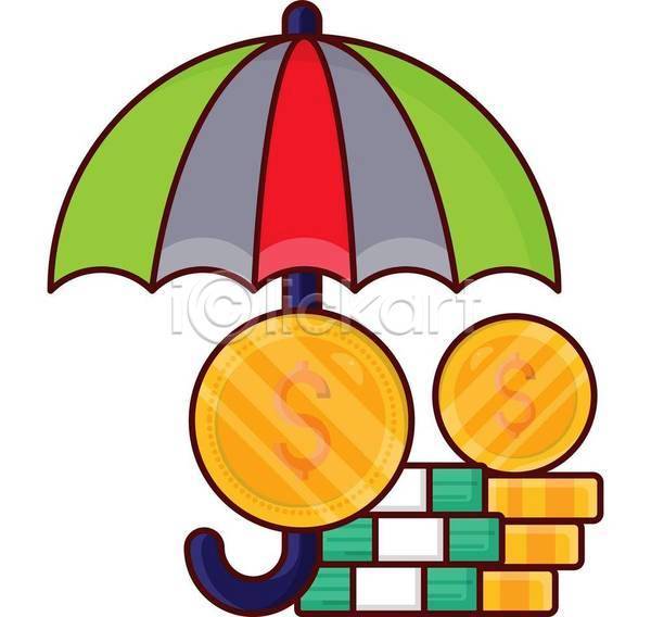 보호 사람없음 EPS 일러스트 해외이미지 금융 돈 돈다발 동전 보험 우산