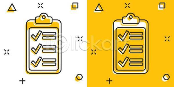 사람없음 EPS 일러스트 해외이미지 노란색 라인아트 서류판 체크리스트 체크표시 해외일러스트