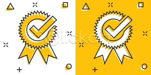 사람없음 EPS 일러스트 해외이미지 노란색 라인아트 메달 우승 체크표시
