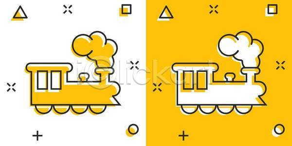 사람없음 EPS 일러스트 해외이미지 기차 노란색 라인아트 증기기관차 해외일러스트