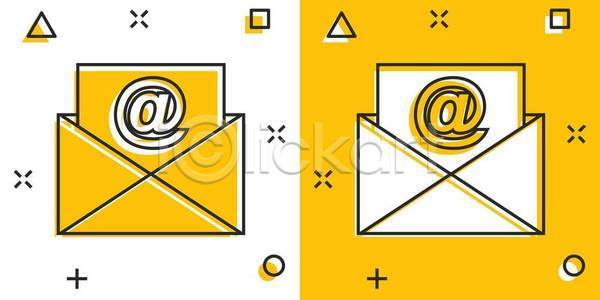 사람없음 EPS 일러스트 해외이미지 골뱅이(기호) 노란색 라인아트 이메일 통신 편지 편지봉투