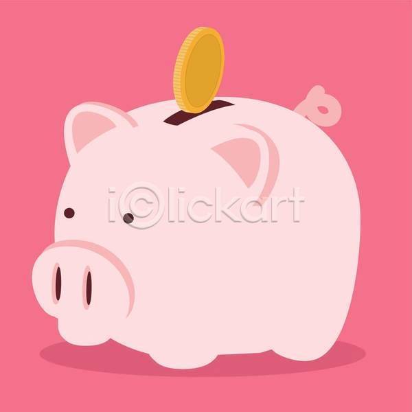 투자 사람없음 EPS 일러스트 해외이미지 동전 돼지저금통 분홍색 저축