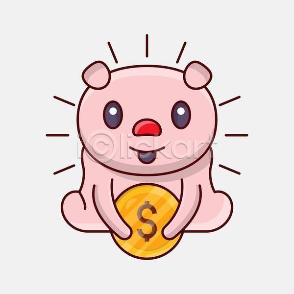 투자 사람없음 EPS 일러스트 해외이미지 동전 돼지 안기 저축 캐릭터
