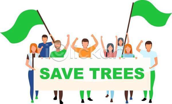 남자 성인 성인만 여러명 여자 EPS 일러스트 해외이미지 그린캠페인 깃발 나무 들기 무료이미지 배너 손들기 에코 자연 자연보호 초록색