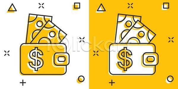 사람없음 EPS 일러스트 해외이미지 노란색 달러 돈 라인아트 지갑 지폐