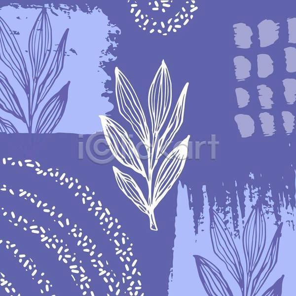 사람없음 EPS 일러스트 해외이미지 라인아트 보라색 붓터치 여름(계절) 잎 줄기 추상 포스터