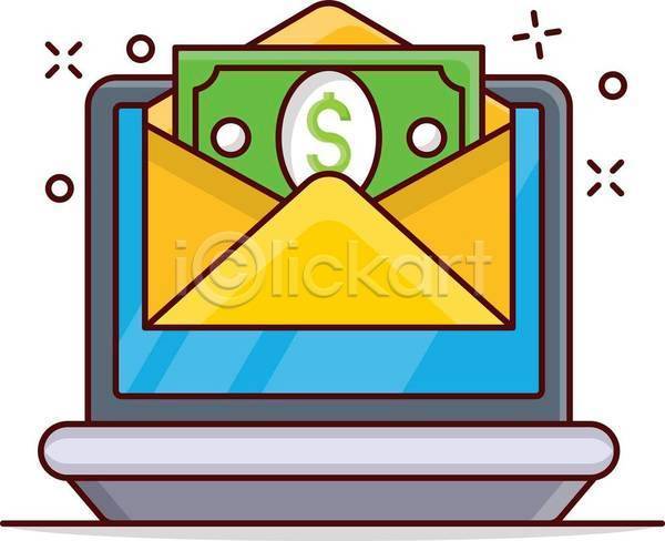 사람없음 EPS 일러스트 해외이미지 노트북 달러 메시지 이메일 지폐 편지봉투
