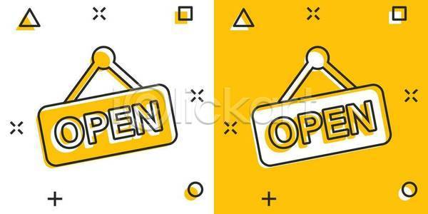 사람없음 EPS 일러스트 해외이미지 노란색 라인아트 영업시간 오픈 팻말