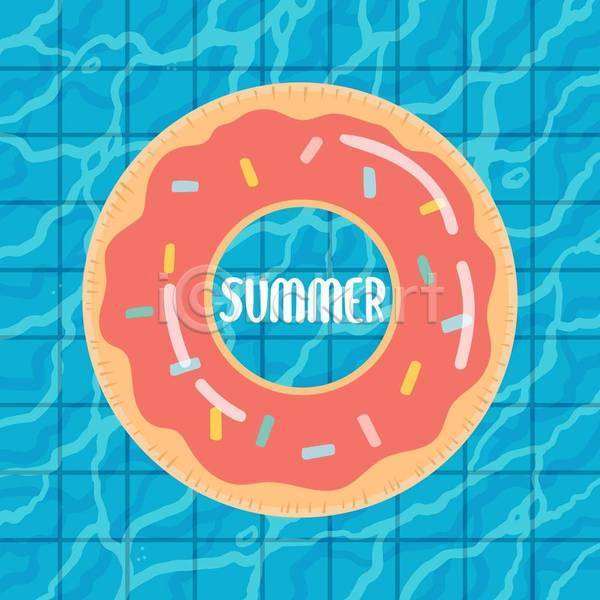 감성 사람없음 EPS 일러스트 해외이미지 도넛 디자인 수영장 여름(계절) 튜브 하늘색