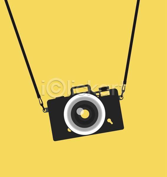 사람없음 EPS 일러스트 해외이미지 검은색 노란색 복고 스트랩 카메라