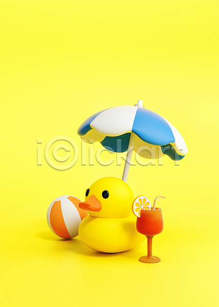 사람없음 3D PSD 디지털합성 편집이미지 3D소스 노란색 비치볼 여름(계절) 오리인형 장난감 칵테일 파라솔 편집 편집소스