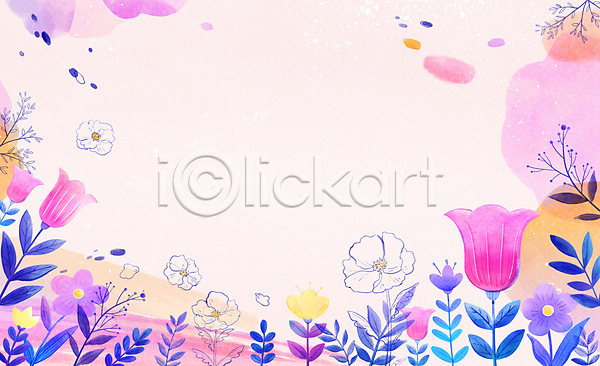 감성 사람없음 PSD 일러스트 꽃 꽃백그라운드 번짐 분홍색 수채화(물감) 식물 잎 카피스페이스 프레임