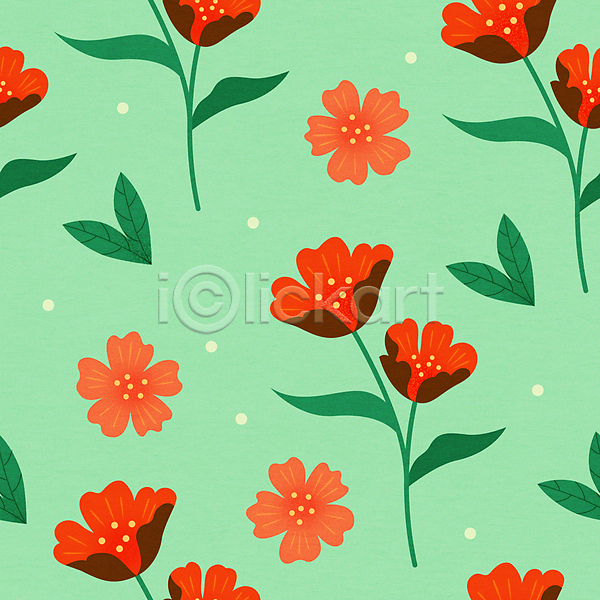 사람없음 AI(파일형식) 일러스트 빨간색 양귀비 여름(계절) 여름꽃 연두색 잎 패턴 패턴백그라운드 프레임