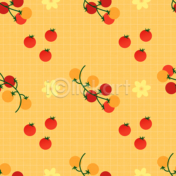 사람없음 AI(파일형식) 일러스트 꽃 노란색 모눈 방울토마토 빨간색 여름(계절) 채소 패턴 패턴백그라운드