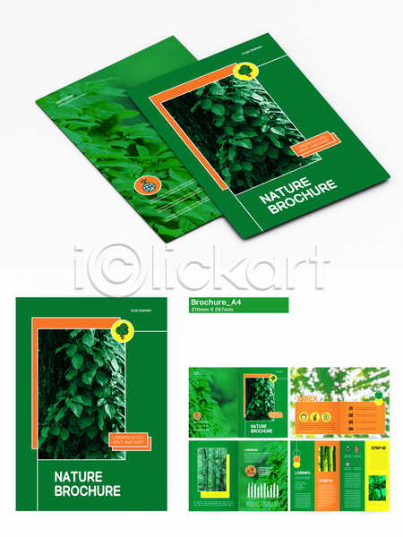 사람없음 INDD 인디자인 템플릿 그래프 꽃 나무 나뭇잎 대나무 리플렛 식물 자연 주황색 초록색 팜플렛 풀(식물)