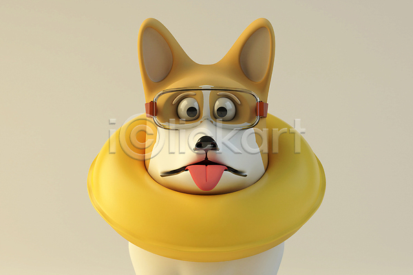 사람없음 3D PSD 디지털합성 편집이미지 3D캐릭터 강아지 개캐릭터 걸기 메롱 물안경 반려견 튜브 편집 편집소스 한마리