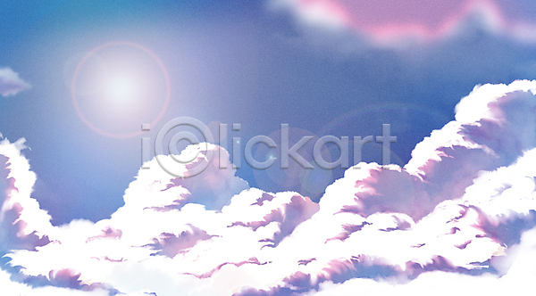 평화 사람없음 PSD 일러스트 구름(자연) 맑음 뭉게구름 분홍색 자연 자연백그라운드 태양 파란색 풍경(경치) 하늘 햇빛