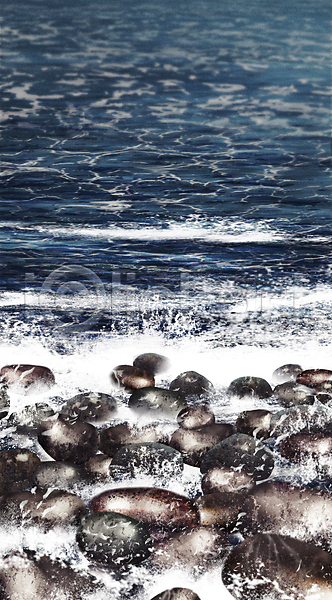 평화 사람없음 PSD 일러스트 남색 바다 자연 자연백그라운드 조약돌 파도 풍경(경치) 해변 회색
