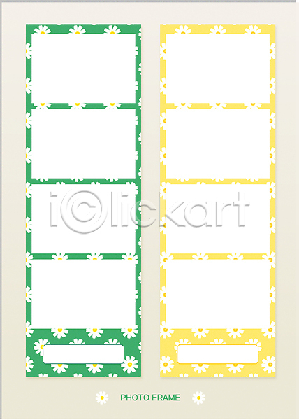 사람없음 AI(파일형식) 일러스트 프레임일러스트 꽃무늬 네컷사진 노란색 뉴트로 데이지 초록색 카피스페이스 테두리 패턴 팬시 프레임 플라워패턴