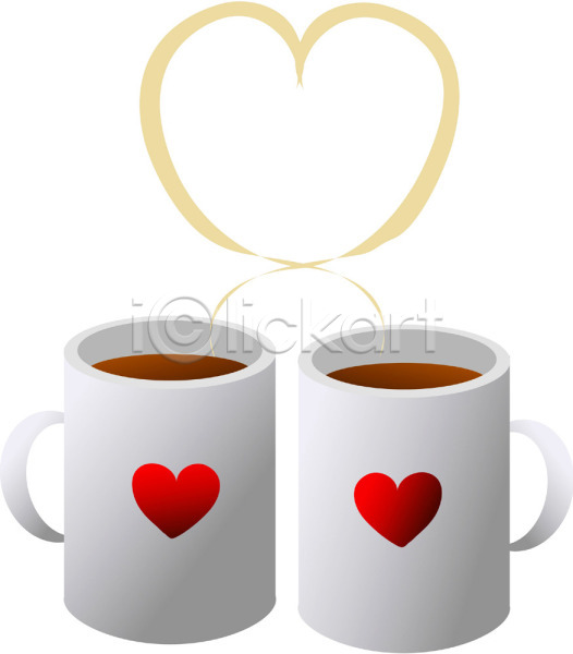사람없음 EPS 아이콘 두잔 머그컵 세트 연기 음료 음식 잔 차(음료) 커플 커피 커피잔 컵 하트