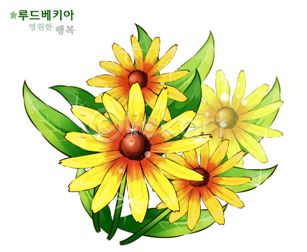 사람없음 EPS 일러스트 꽃 꽃말 노란색 루드베키아 식물 여름꽃 자연 컬러