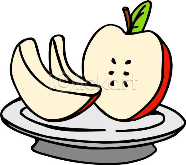 사람없음 EPS 아이콘 과일 농작물 반 반쪽 빨간색 사과(과일) 식물 썰은 음식 접시 조각 조각(피스)