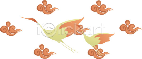 사람없음 EPS 일러스트 구름(자연) 동물 두마리 문양 전통무늬 전통문양 조류 척추동물 클립아트 패턴 학 한국 한국문화 한국전통