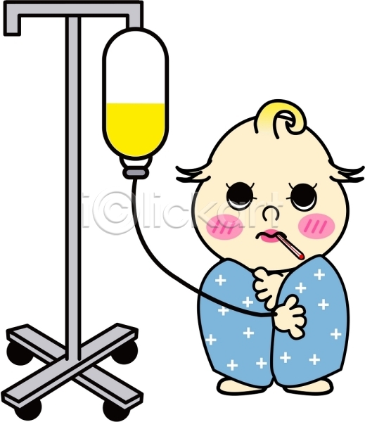 고통 사람 아기 아기만 한명 EPS 일러스트 링거 서기 온도계 의학 전신 주사기 질병 체온계 치료 클립아트