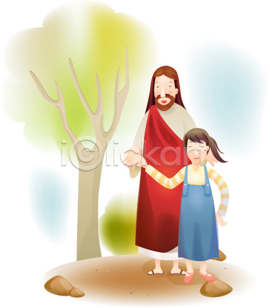 남자 두명 사람 성인 소녀(어린이) 어린이 여자 EPS 일러스트 교회 기도 기독교 나무 복음 야외 예수 종교 주간 찬양 하나님