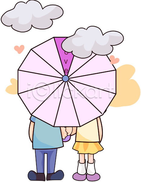 사랑 남자 두명 사람 성인 성인만 여자 EPS 뒷모습 일러스트 감정 데이트 발렌타인데이 서기 소서 야외 우산 커플 클립아트 하반신 화이트데이