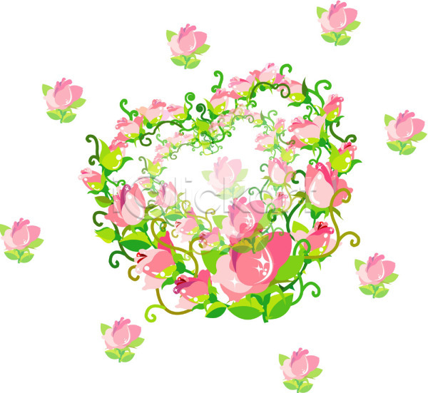 사람없음 EPS 일러스트 꽃 분홍색 식물 오브젝트 이벤트 이벤트용품 장식 클립아트 파티 하트 화관