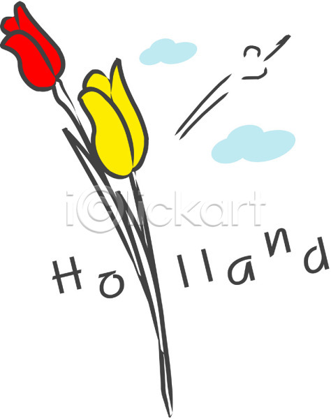 사람없음 EPS 일러스트 구름(자연) 국화 꽃 나라 네덜란드 네델란드 노란색 두송이 문자 봄꽃 빨간색 상징 식물 알파벳 영어 외국문화 유럽 자연 지명 컬러 클립아트 튤립 해외