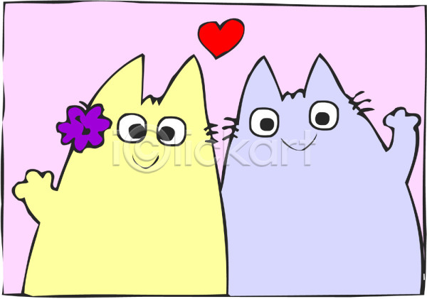 사랑 사람없음 EPS 아이콘 고양이 꽃 동물 두마리 반려동물 손인사 육지동물 인사 장식 척추동물 캐릭터 커플 포유류 하트 한쌍