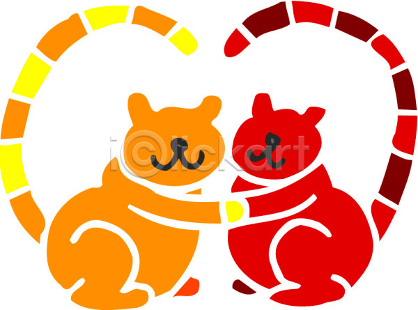 사랑 사람없음 EPS 아이콘 감정 동물 두마리 빨간색 육지동물 주황색 쥐 척추동물 커플 컬러 포유류 하트 한쌍