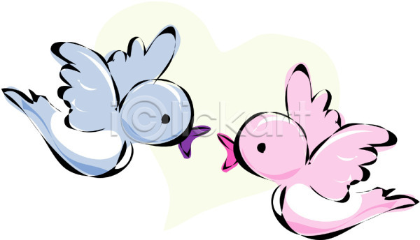사랑 사람없음 EPS 아이콘 감정 동물 두마리 마주보기 분홍색 조류 참새 척추동물 커플 컬러 파란색 하트 한쌍