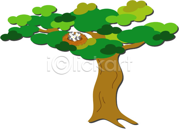 사람없음 EPS 아이콘 갈색 나무 동물 둥지 새끼 세마리 소나무 송 식물 조류 초록색 컬러 한그루