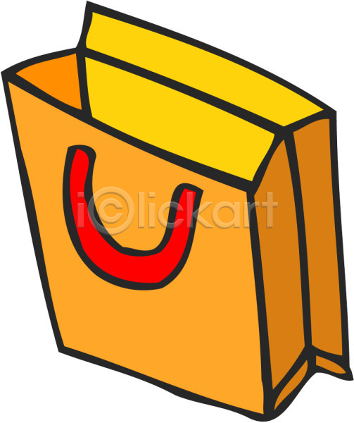 사람없음 EPS 아이콘 가방 쇼핑백 오브젝트 잡화 주황색 컬러 한개 핸드백