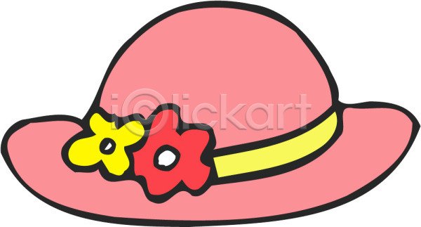 사람없음 EPS 아이콘 꽃 모자(잡화) 분홍색 여성용 오브젝트 잡화 장식 중절모 컬러 클로슈 한개