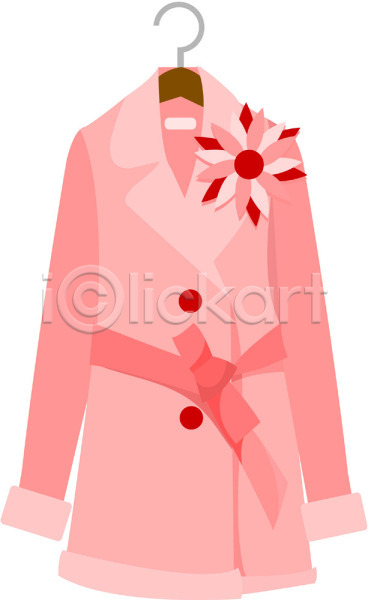 사람없음 EPS 아이콘 분홍색 상의 여성복 여성용 옷 옷걸이 외투 재킷 컬러 코사지 코트 트렌치코트 한개