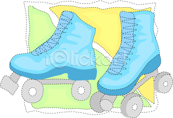 사람없음 EPS 아이콘 두개 롤러블레이드 스케이트 스포츠용품 신발 오브젝트 잡화 컬러 하늘색 한켤레