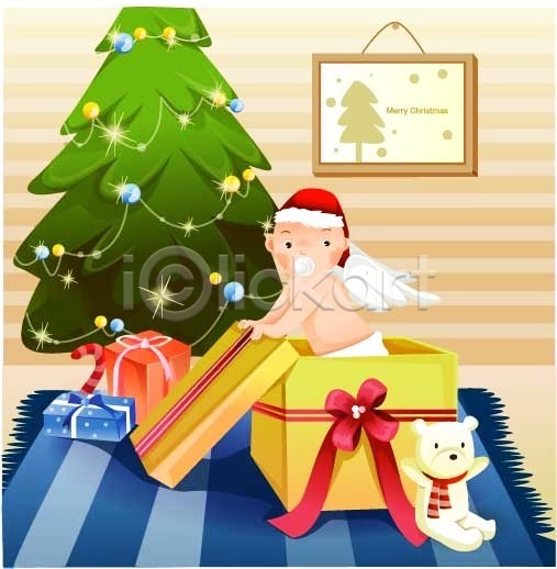 사랑 축하 사람 아기 아기만 한명 EPS 일러스트 가족 가족애 겨울 계절 곰 기념 기념일 날개(비행) 상자 선물 실내 이벤트 인형 크리스마스 크리스마스트리