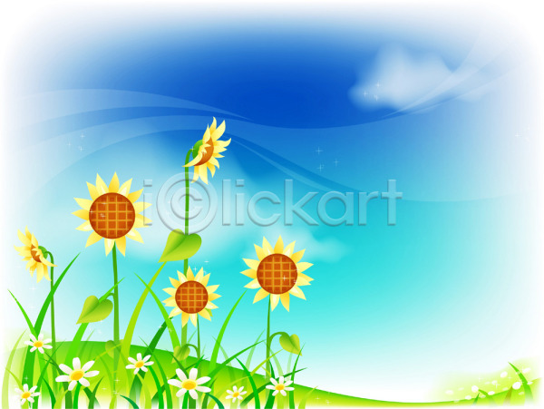 사람없음 EPS 일러스트 계절 꽃 백그라운드 봄 사계절 식물 야외 여름꽃 자연 주간 풍경(경치) 하늘 해바라기