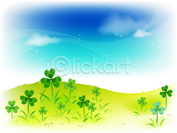 사람없음 EPS 일러스트 계절 백그라운드 봄 사계절 세잎클로버 야외 자연 주간 초원(자연) 클로버 토끼풀 풍경(경치) 하늘