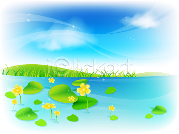 사람없음 EPS 일러스트 계절 꽃 백그라운드 봄 사계절 야외 연못 자연 주간 풍경(경치) 하늘