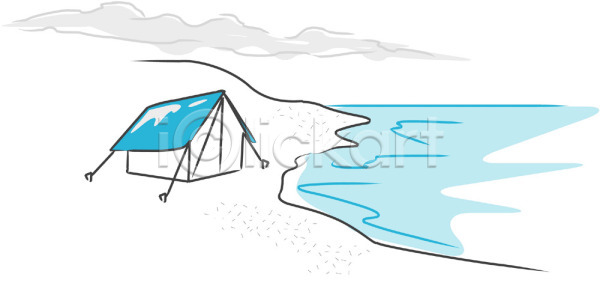 사람없음 EPS 일러스트 구름(자연) 모래 바다 야외 여행 자연 천막 캠핑 클립아트 텐트 풍경(경치) 해변 휴가