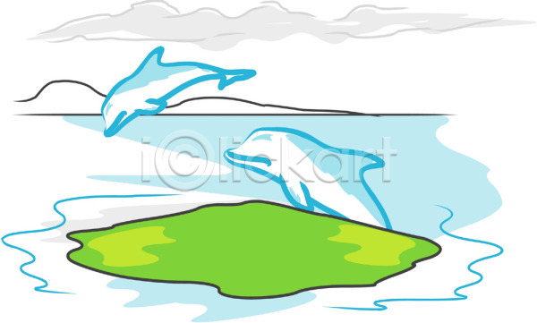 사람없음 EPS 일러스트 고래 구름(자연) 돌고래 동물 두마리 바다 바다동물 야생동물 야외 자연 점프 척추동물 클립아트 포유류