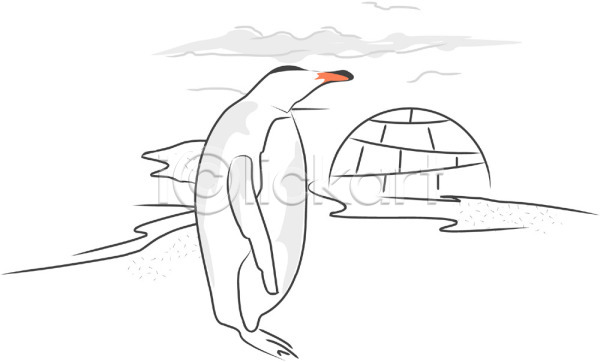 추위 사람없음 EPS 일러스트 극지방 남극 동물 바다 야생동물 야외 외국문화 이글루 조류 척추동물 클립아트 펭귄 한마리 황제펭귄