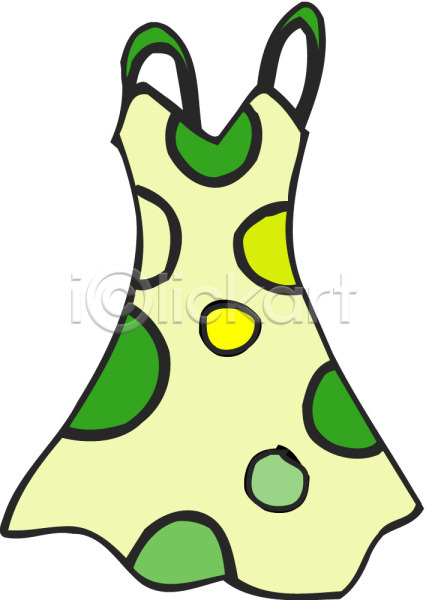 사람없음 EPS 아이콘 드레스 물방울무늬 민소매 여성복 여성용 옷 원피스 초록색 치마 컬러 한개